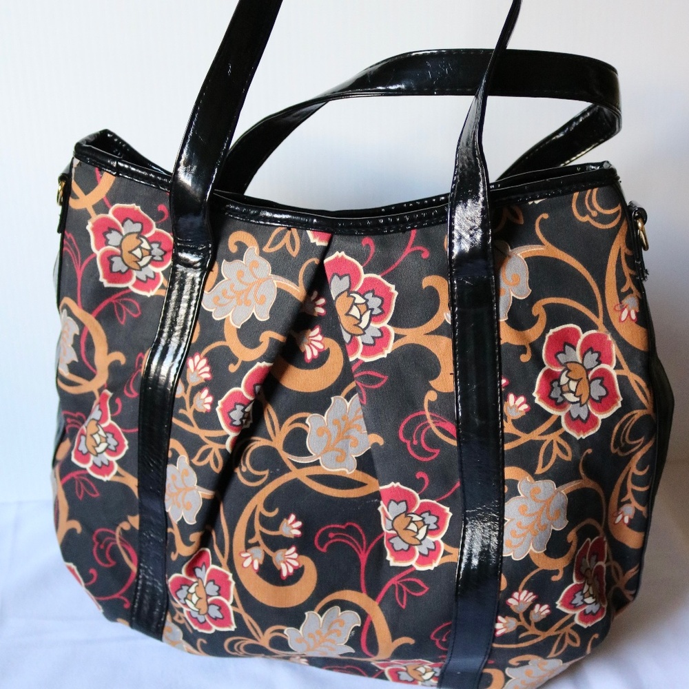 MaggiB Floral Handbag Crossbody Hobo Bag Purse Black Red Yellow